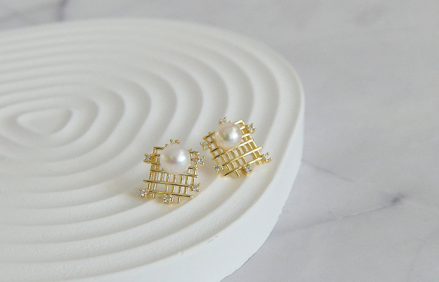 Handmade Bird Nest Earrings/ Brass Nest Earrings/Genuine Pearl