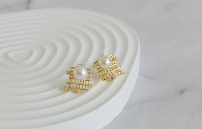 Handmade Bird Nest Earrings/ Brass Nest Earrings/Genuine Pearl