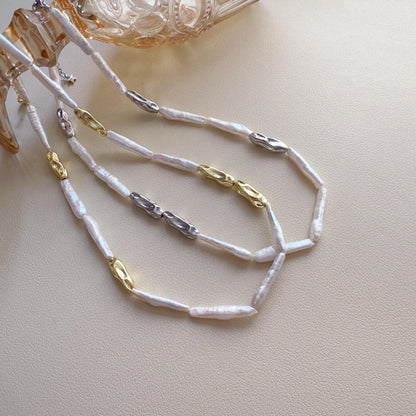 Baroque Pearl Layered Necklace - Crafted with Brass