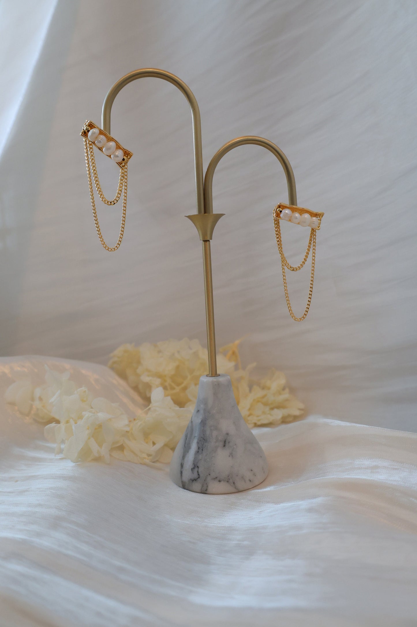 Gold Tassel Pearl Artisanal Earrings