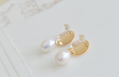 Handmade freshwater pearl Earrings/Natural Baroque Pearl Earrings/14K