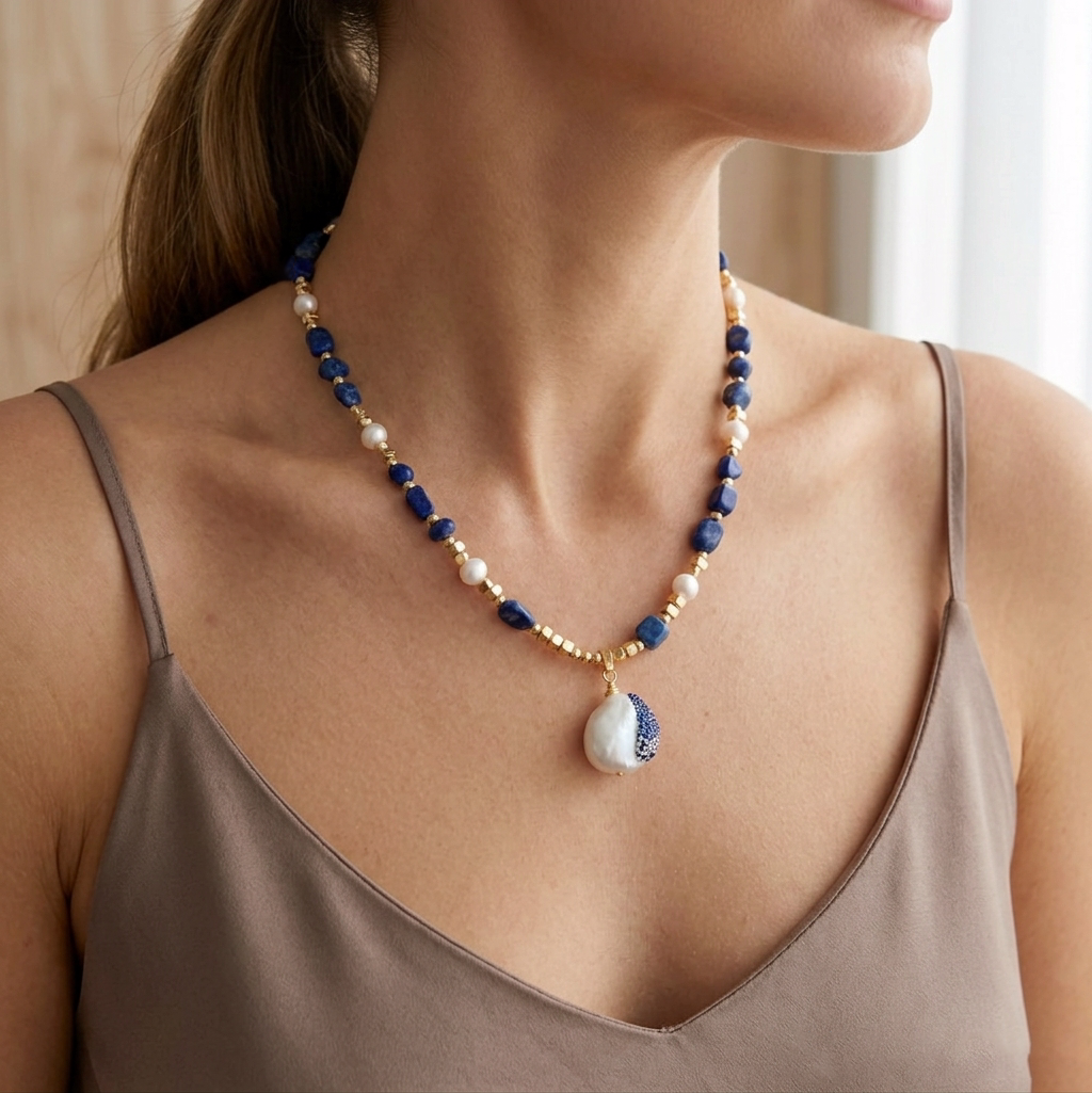 Lapis Lazuli & Baroque Pearl Necklace
