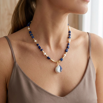 Lapis Lazuli & Baroque Pearl Necklace