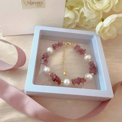 Handmade Pearl & Watermelon Tourmaline Bracelet - Crafted with Brass