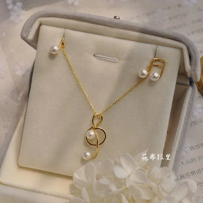 Handmade freshwater purple pearl set/Tiny Exquisite  Music Note