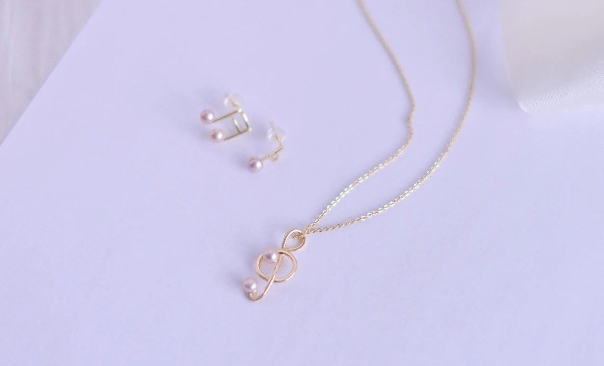 Handmade freshwater purple pearl set/Tiny Exquisite  Music Note