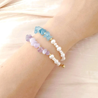 Freshwater Pearl & Crystal Beaded Bracelet - Crafted with Brass