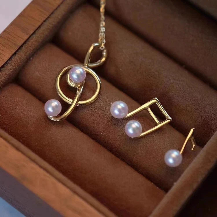 Handmade freshwater purple pearl set/Tiny Exquisite  Music Note