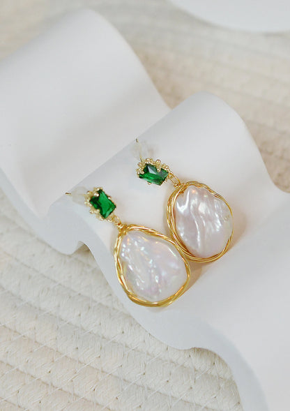 Wire Wrapped Natural Baroque Pearl Dangle & Drop Earrings/ Vintage