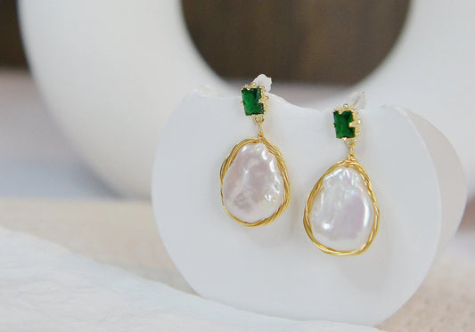 Wire Wrapped Natural Baroque Pearl Dangle & Drop Earrings/ Vintage