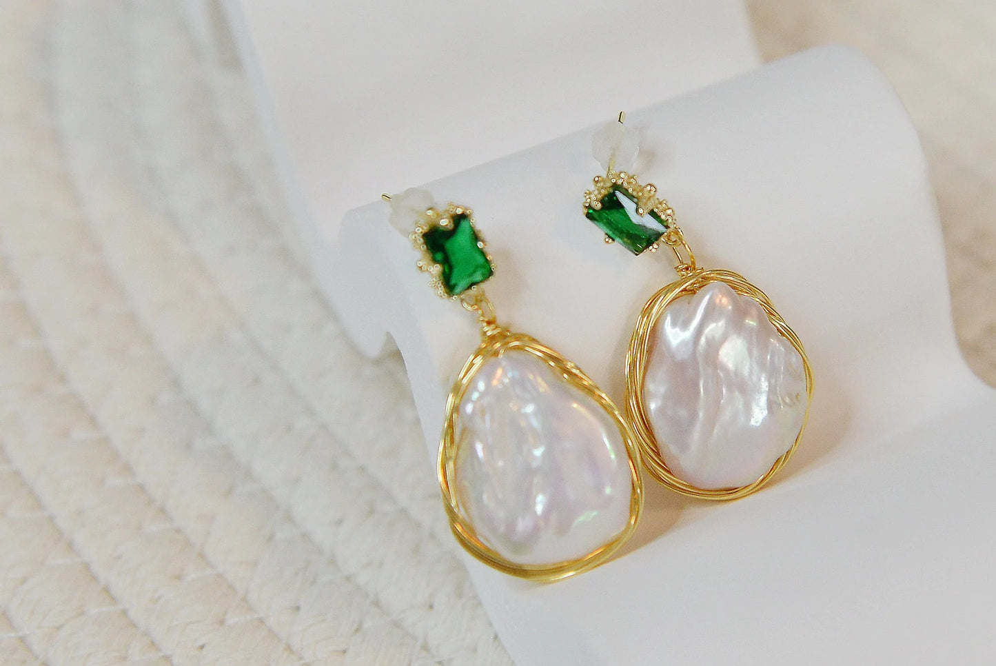 Wire Wrapped Natural Baroque Pearl Dangle & Drop Earrings/ Vintage