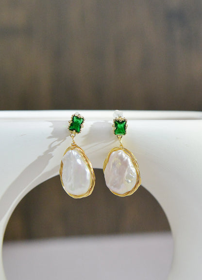 Wire Wrapped Natural Baroque Pearl Dangle & Drop Earrings/ Vintage