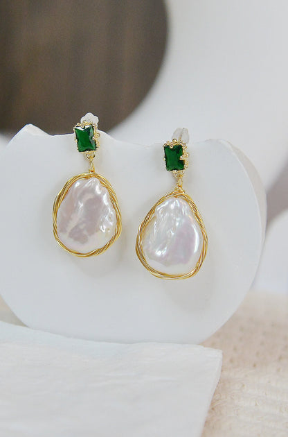 Wire Wrapped Natural Baroque Pearl Dangle & Drop Earrings/ Vintage