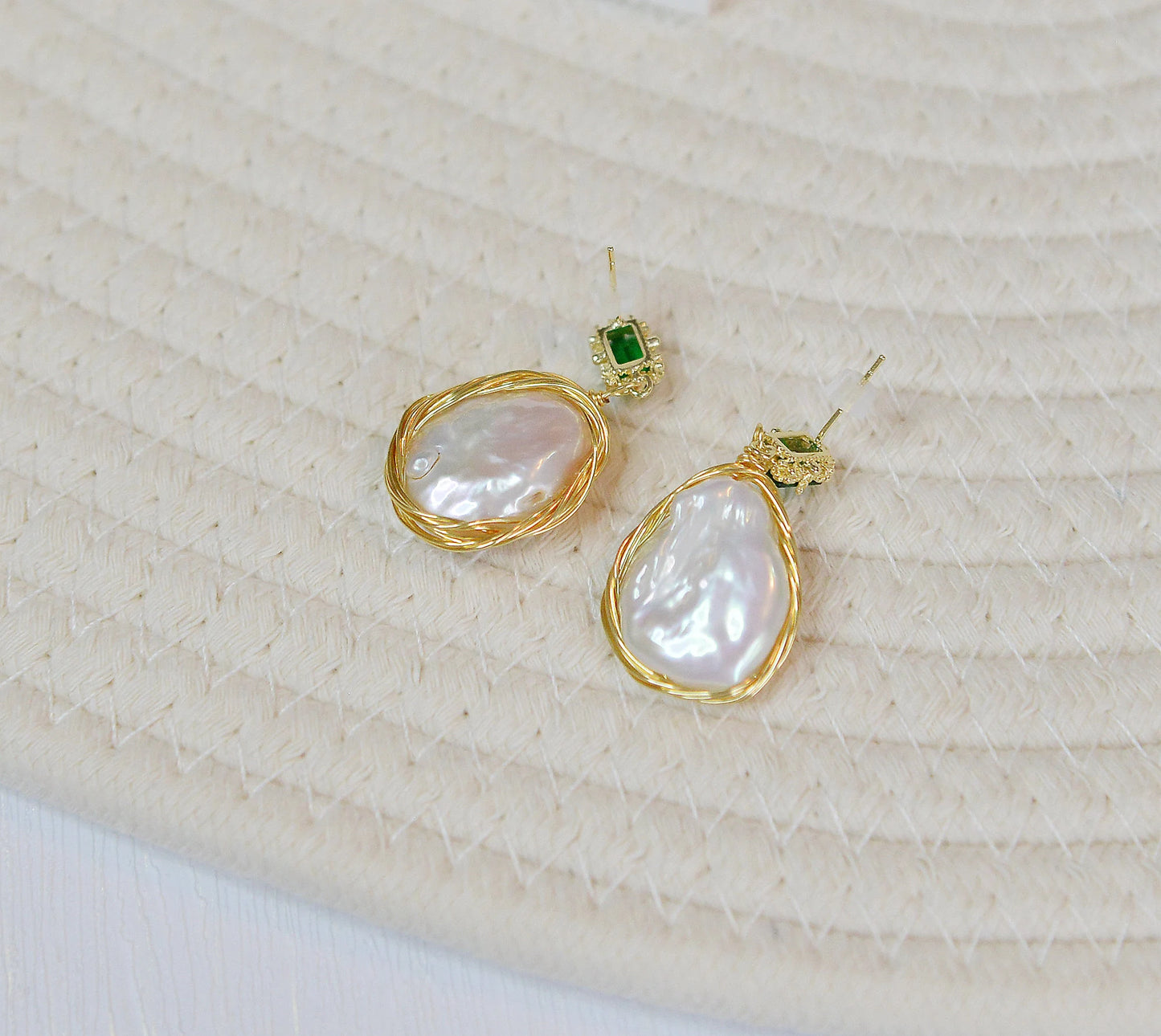 Wire Wrapped Natural Baroque Pearl Dangle & Drop Earrings/ Vintage