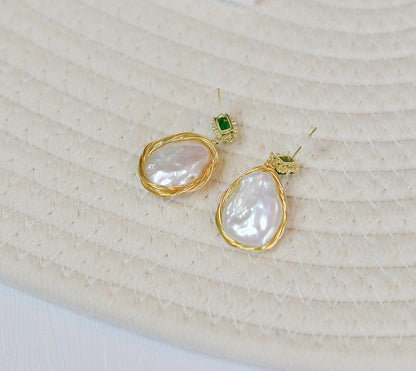 Wire Wrapped Natural Baroque Pearl Dangle & Drop Earrings/ Vintage