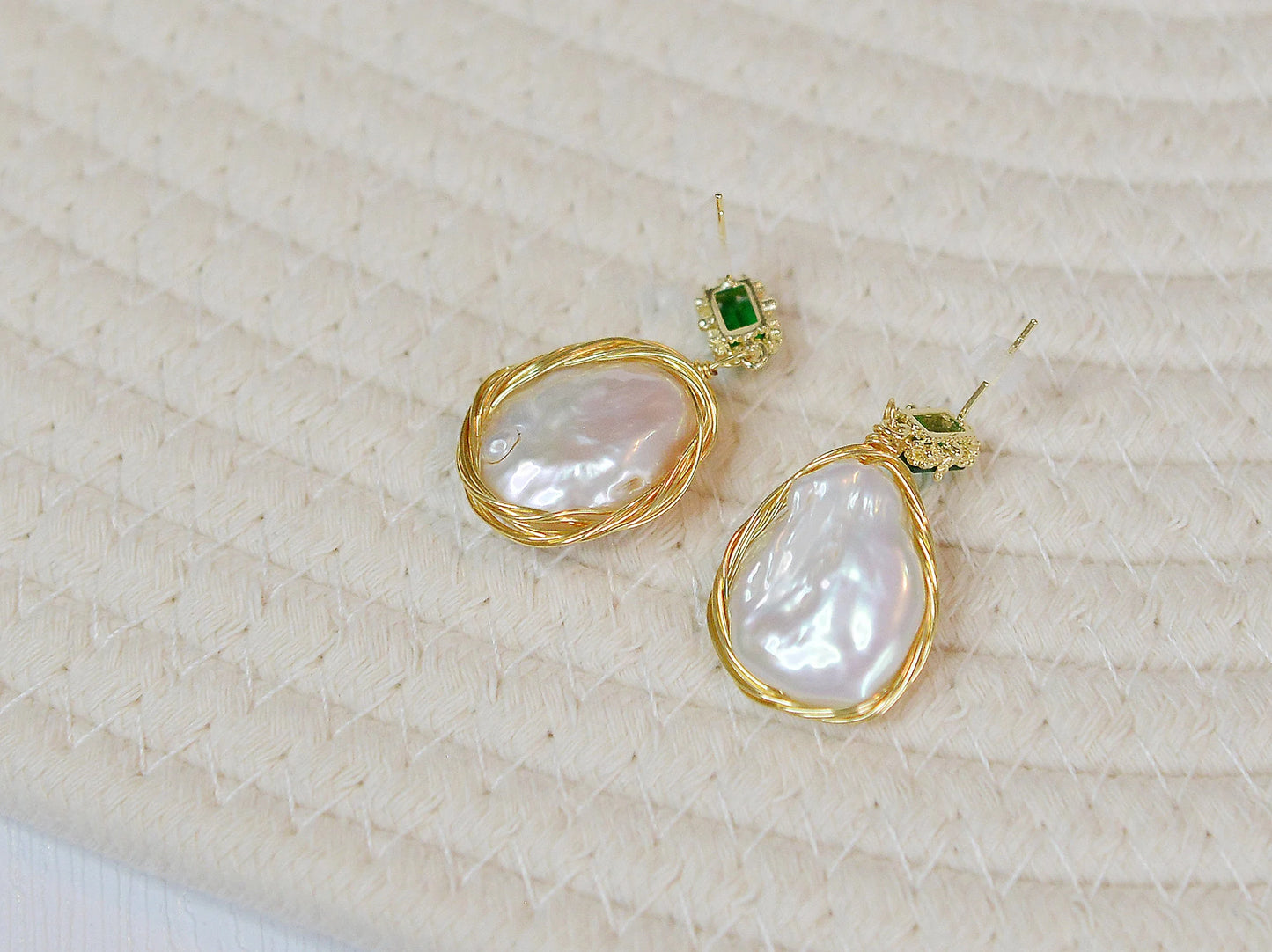 Wire Wrapped Natural Baroque Pearl Dangle & Drop Earrings/ Vintage