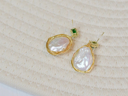 Wire Wrapped Natural Baroque Pearl Dangle & Drop Earrings/ Vintage