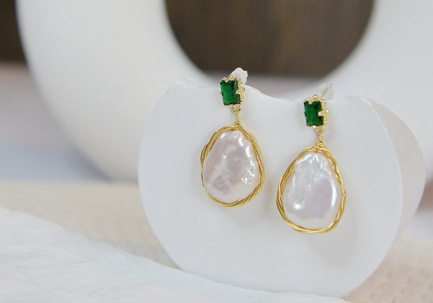 Wire Wrapped Natural Baroque Pearl Dangle & Drop Earrings/ Vintage