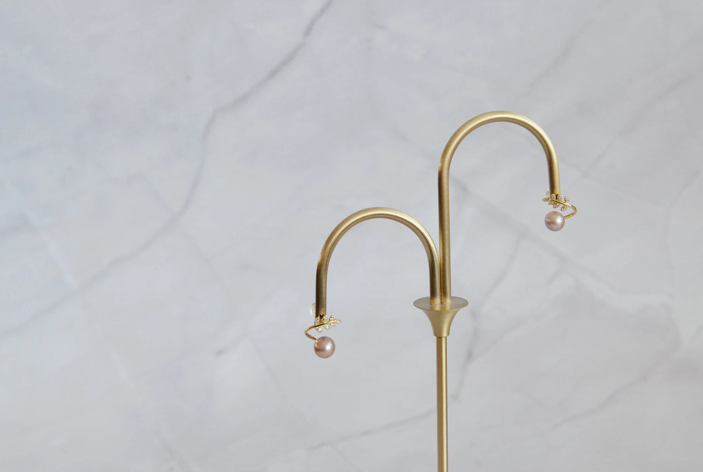 Natural Pearl on Olive Leaves Stud Earrings, 18K Gold Plated Sterling