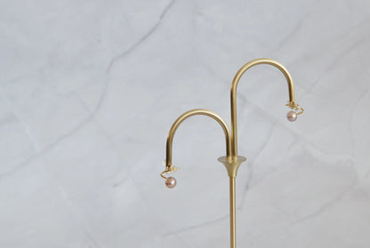 Natural Pearl on Olive Leaves Stud Earrings, 18K Gold Plated Sterling