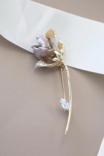 Lotus Flower Brooch Baroque Pearl , Lotus Blossom Flower Pearl Brooch
