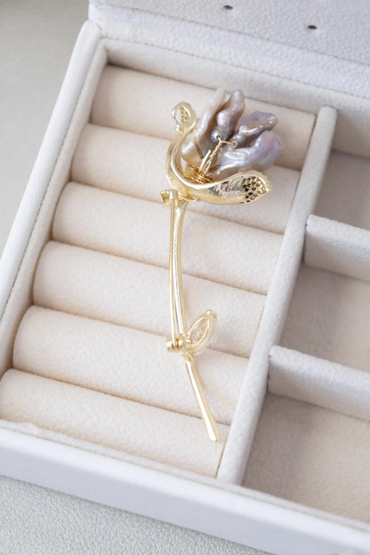Lotus Flower Brooch Baroque Pearl , Lotus Blossom Flower Pearl Brooch