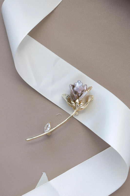 Lotus Flower Brooch Baroque Pearl , Lotus Blossom Flower Pearl Brooch