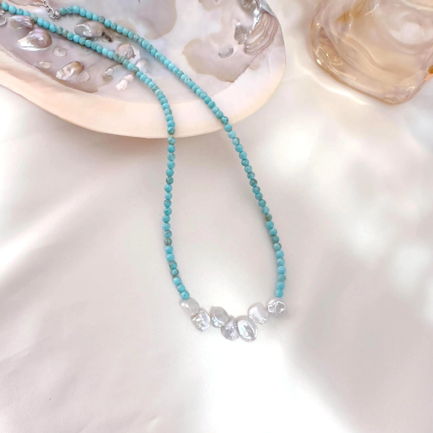 Turquoise Beaded Necklace - Crafted with Brass