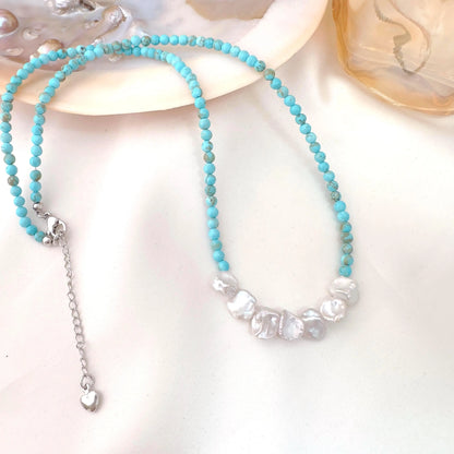 Turquoise Beaded Necklace - Crafted with Brass