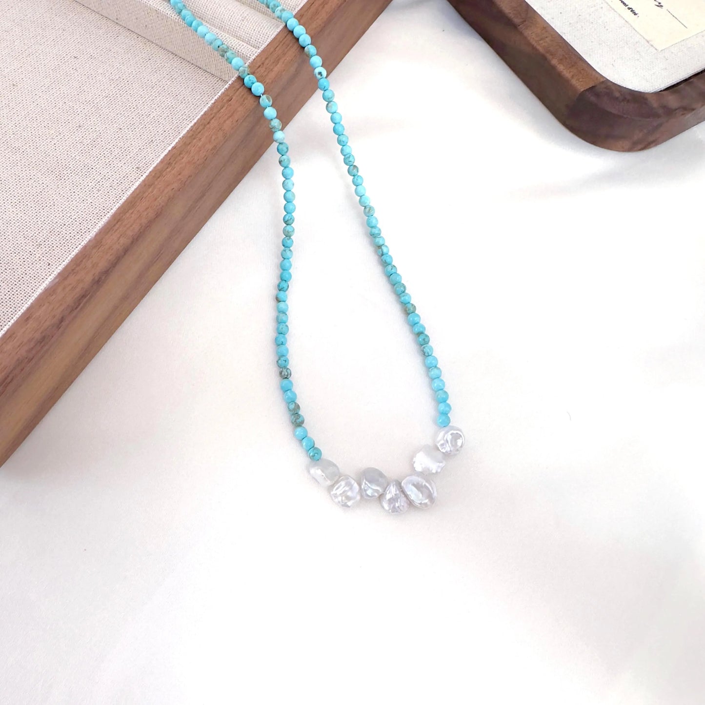 Turquoise Beaded Necklace - Crafted with Brass