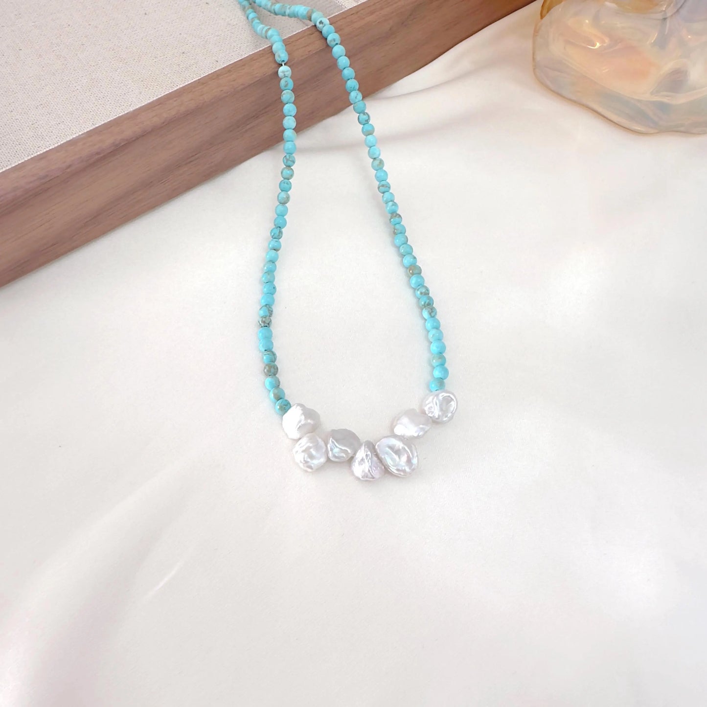 Turquoise Beaded Necklace - Crafted with Brass