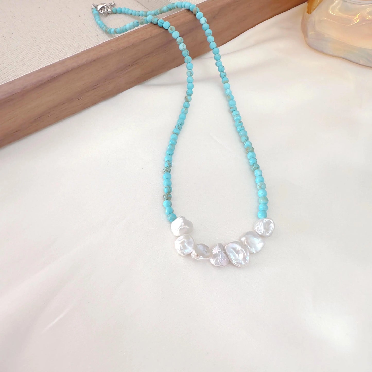 Turquoise Beaded Necklace - Crafted with Brass