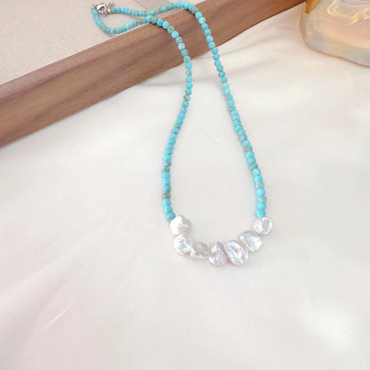 Turquoise Beaded Necklace - Crafted with Brass