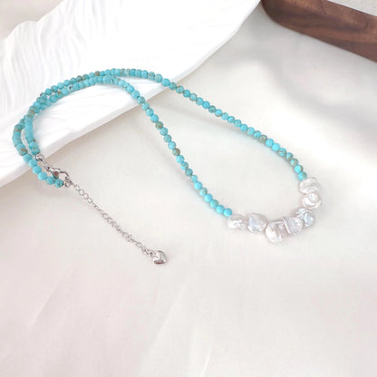 Turquoise Beaded Necklace - Crafted with Brass