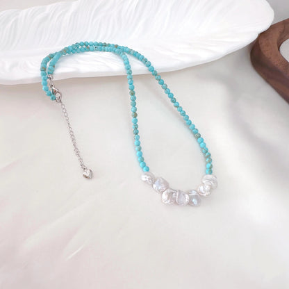 Turquoise Beaded Necklace - Crafted with Brass