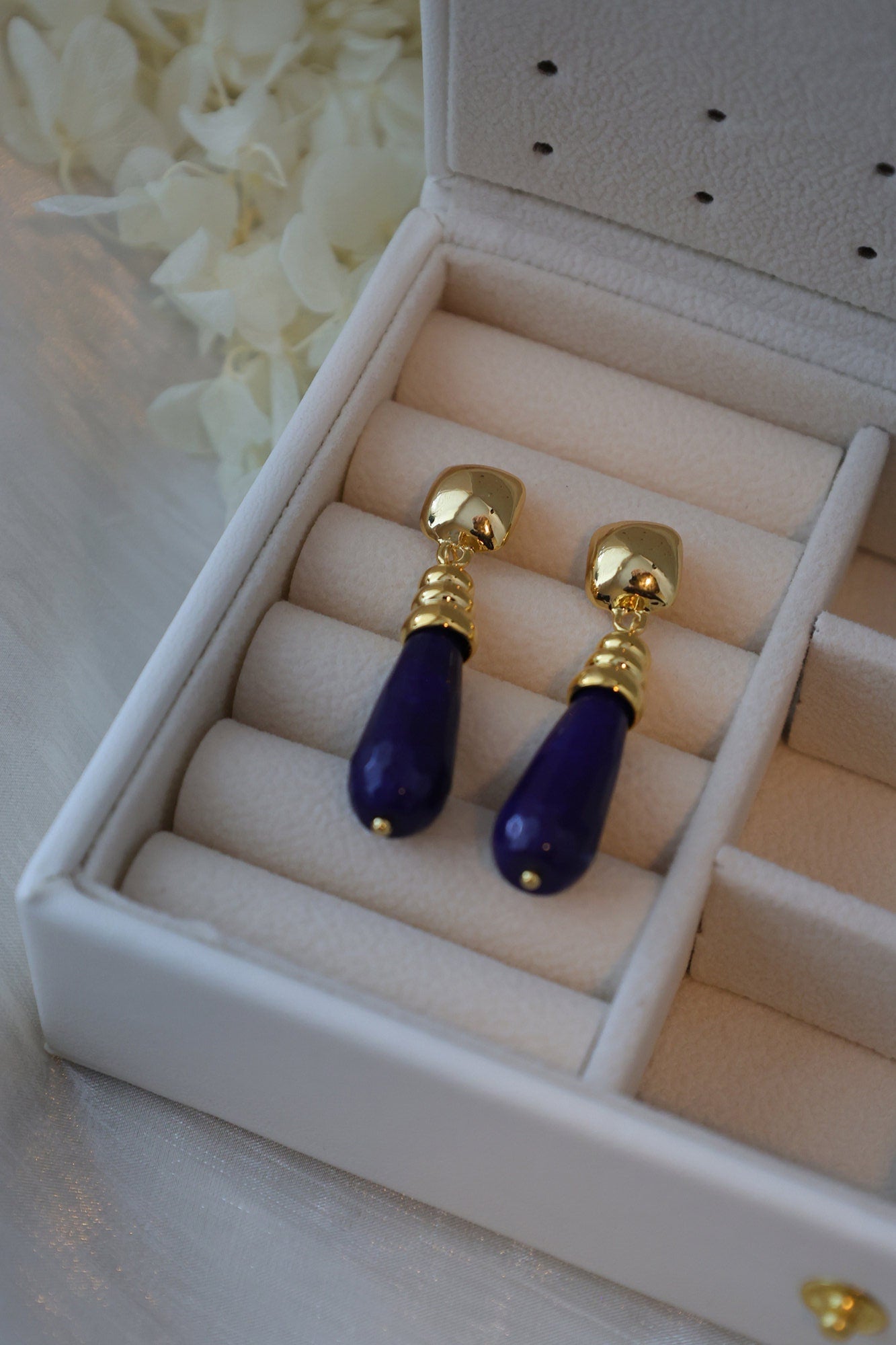 Gold Lapis Lazuli Drop Earrings - Crafted with Brass