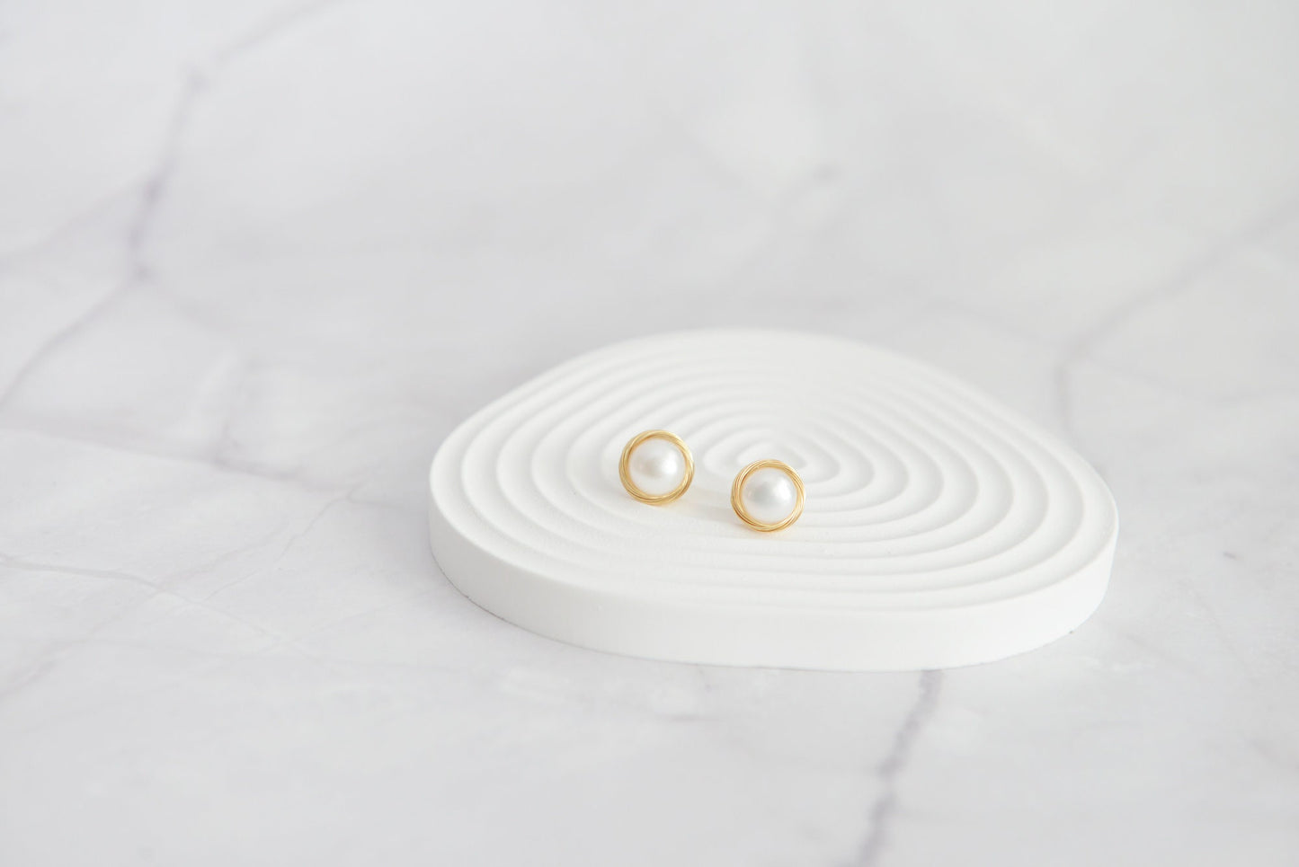 Gold Plated Wire Wrapped Pearl Stud Earrings - Crafted with Copper