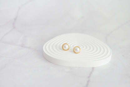 Gold Plated Wire Wrapped Pearl Stud Earrings - Crafted with Copper