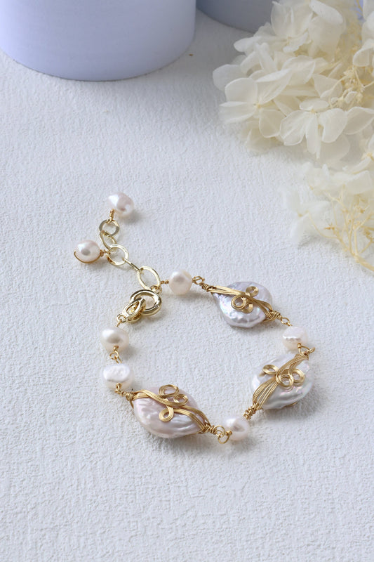 Large Baroque Pearl Wire-Wrapped Bracelet