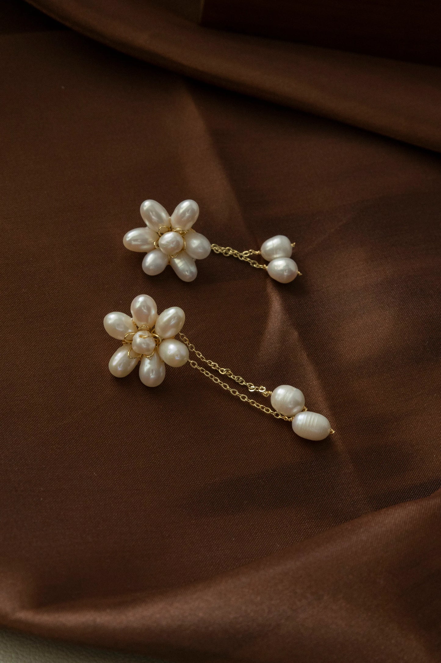 Handmade geniune pearl earrings / blooming flower pearl earrings