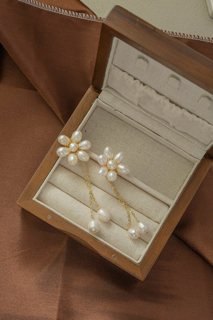 Handmade geniune pearl earrings / blooming flower pearl earrings