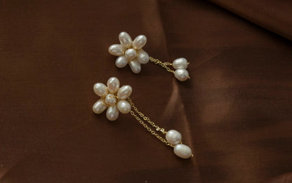 Handmade geniune pearl earrings / blooming flower pearl earrings