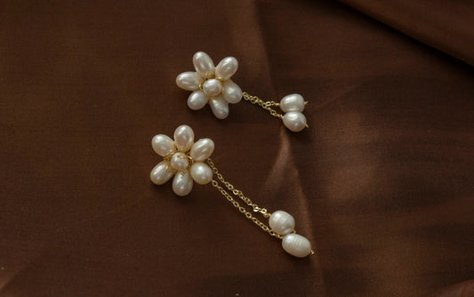 Handmade geniune pearl earrings / blooming flower pearl earrings