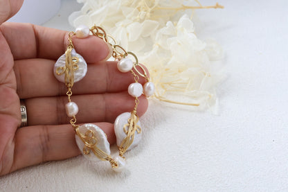 Large Baroque Pearl Wire-Wrapped Bracelet