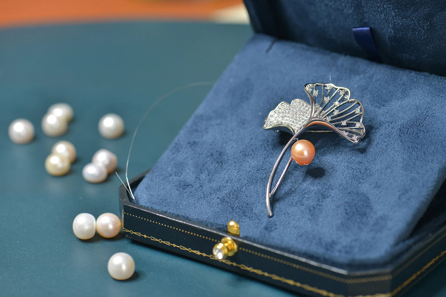 Handmade Ginkgo Leaf Brooch - Crafted with Pearl