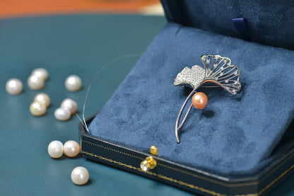 Handmade Ginkgo Leaf Brooch - Crafted with Pearl