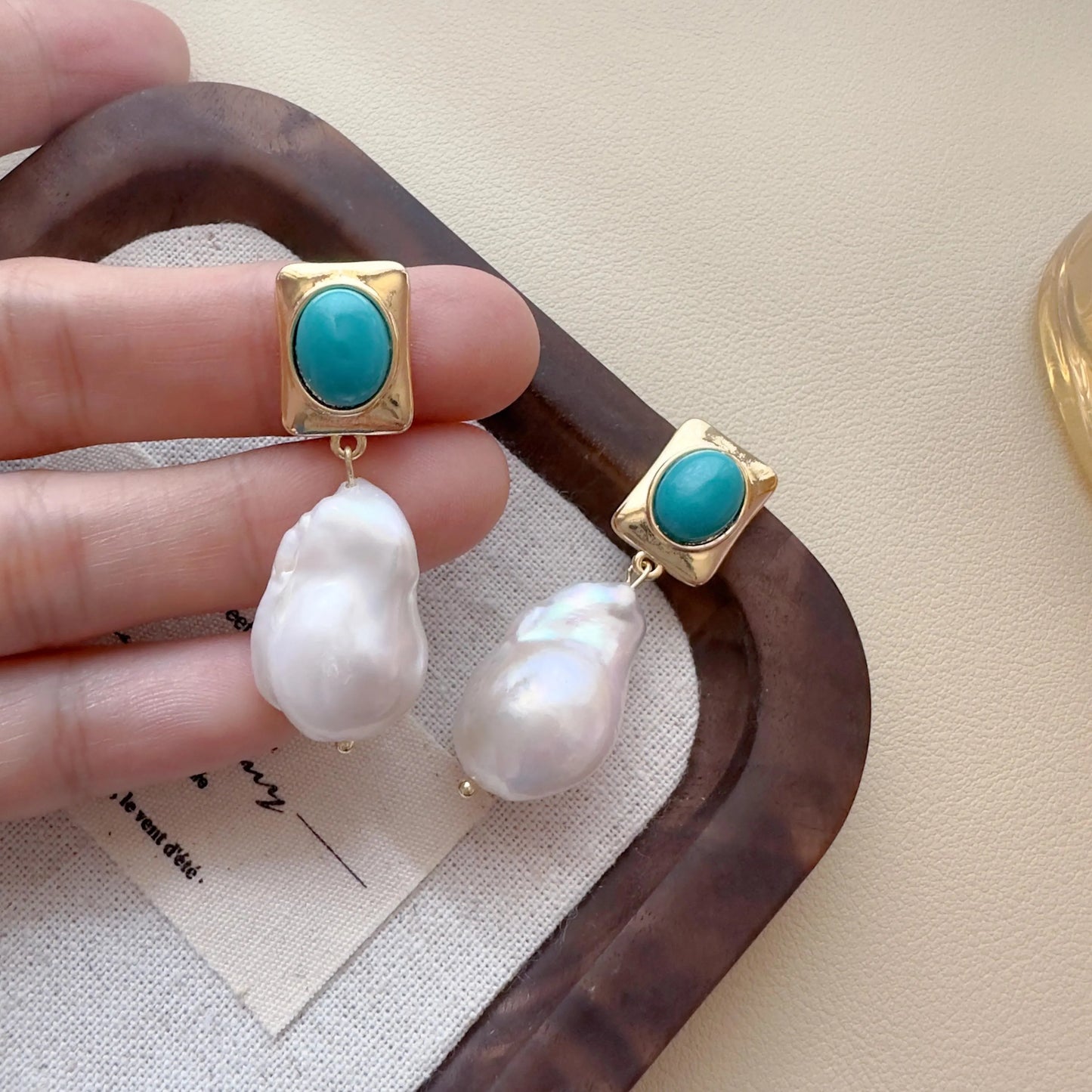 Baroque Pearl Dangle Earrings - Crafted with Brass