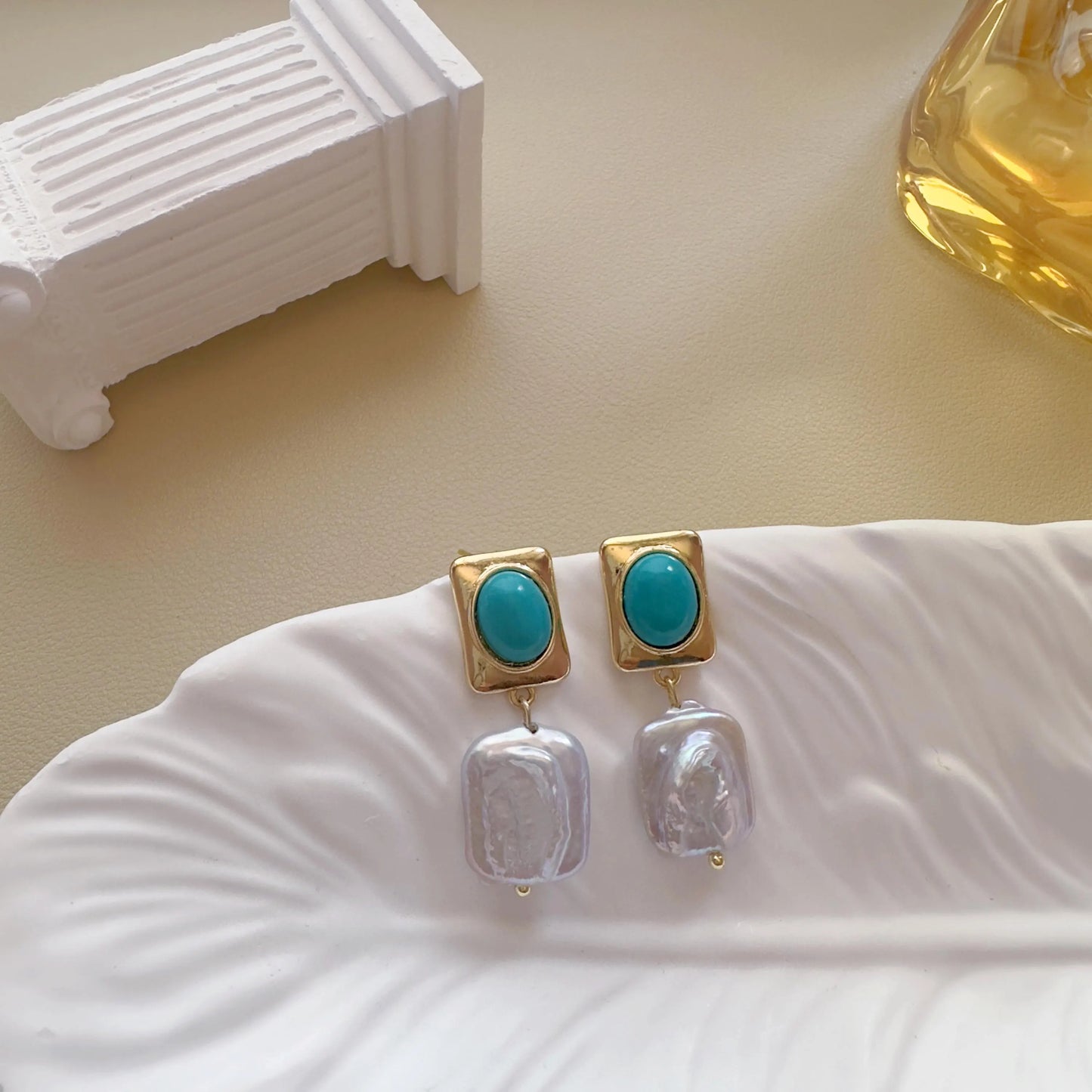 Baroque Pearl Dangle Earrings - Crafted with Brass