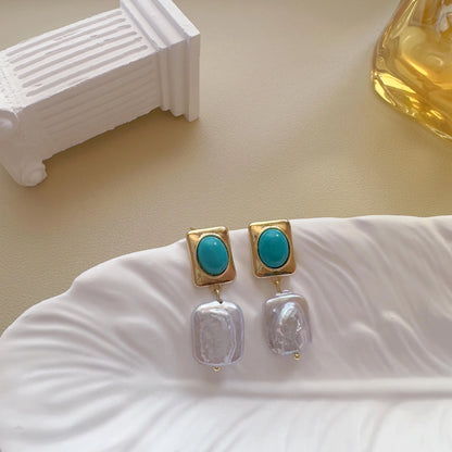 Baroque Pearl Dangle Earrings - Crafted with Brass