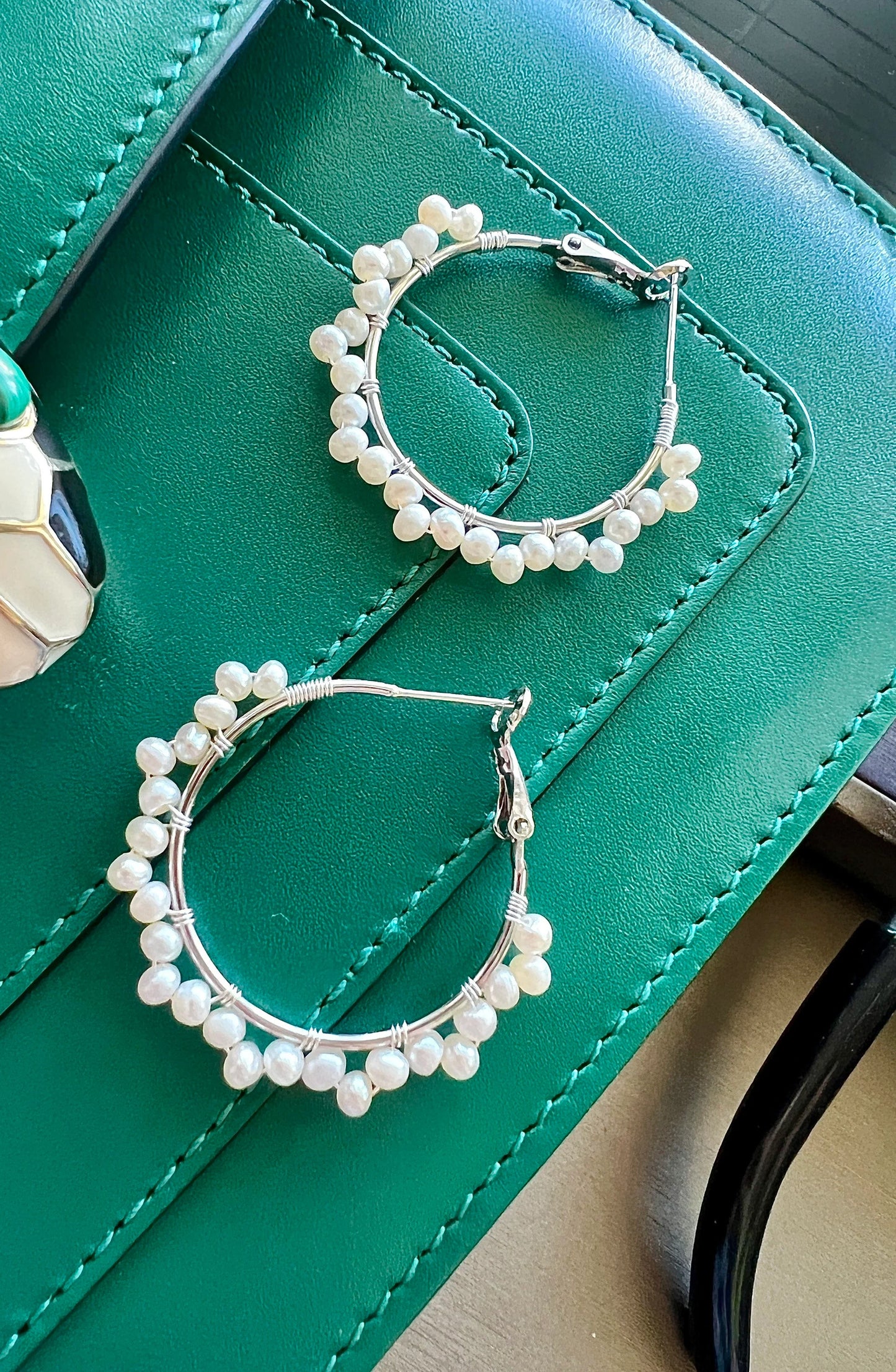 Handmade Freshwater Pearl Hoop Earrings - Crafted with Brass